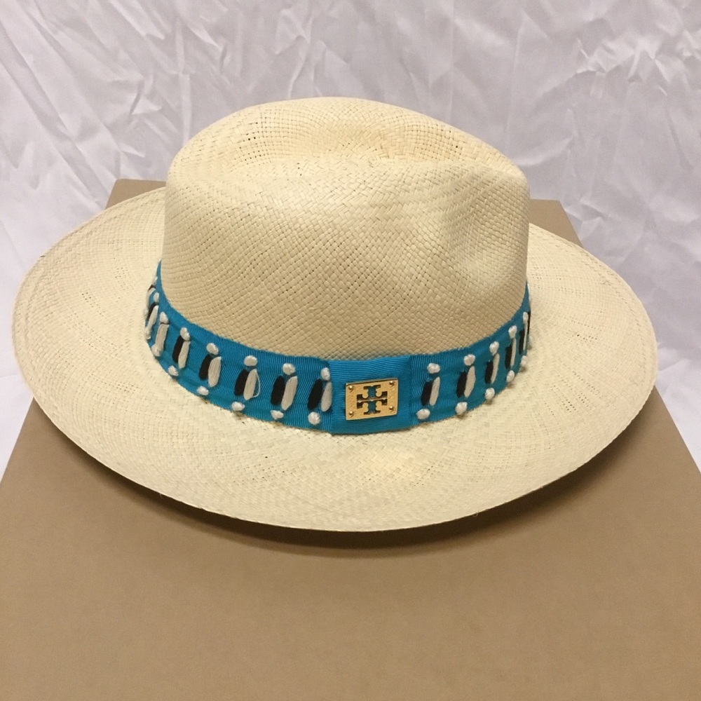 Tory Burch Tan/Straw Top Stitch Fedora Hat